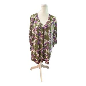 White Birch 1X Floral Print Blouse – Green, Purple & White